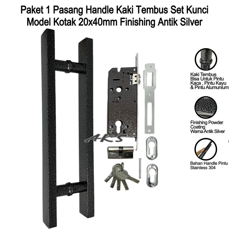 EY86M Paket 1 pasang handle pintu kaki tembus set kunci model kotak 20x40mm tarikan gagang pintu rum