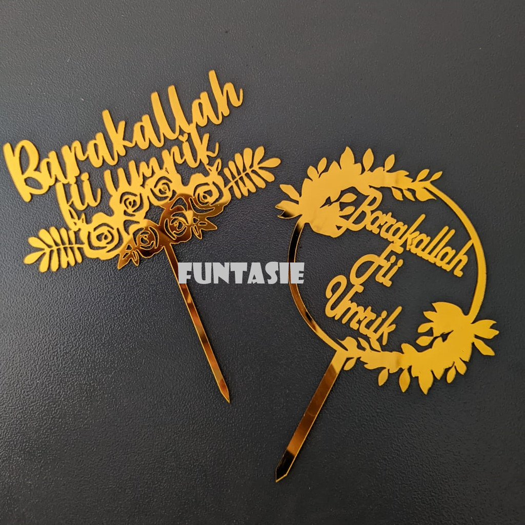 Cake Topper Akrilik Ulang Tahun Elegan "Barakallah Fii Umrik"