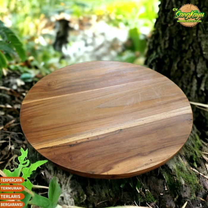 Papan kayu jati bulat board 50 cm nampan bulat kayu jati teak wood - 20 cm, Dihaluskan