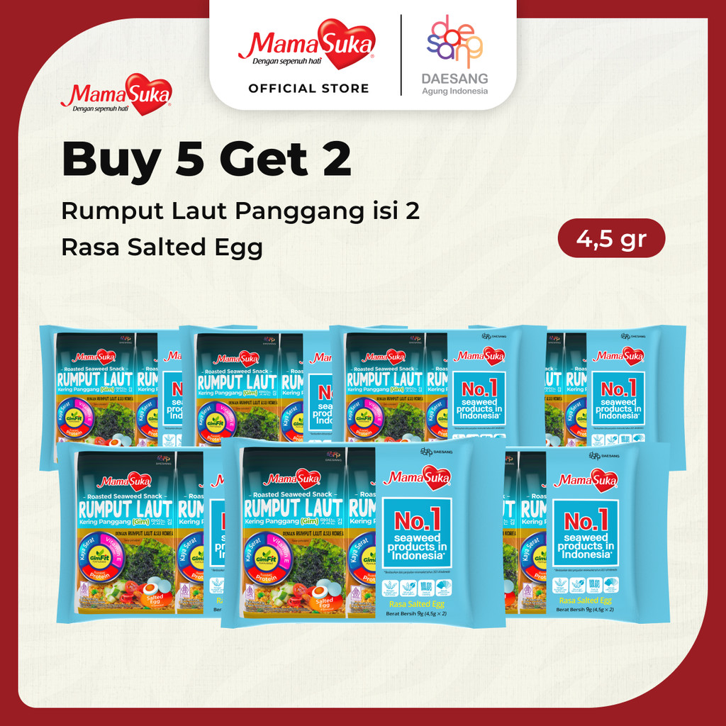 

Buy 5 Get 2 MamaSuka - Rumput Laut Panggang Salteg Egg Isi 2