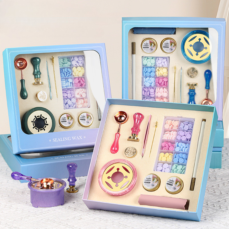 

Beginner Full Set Tools Wax Seal Stamp Kit Gift Box Wax Beads Heater Spoon Metal Stamp DIY Wedding Invitation Gift Decoration