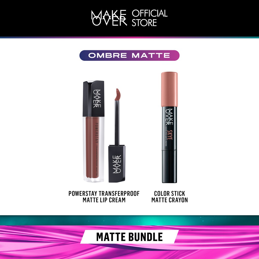 MAKE OVER Glam Lip Statement | Matte Bundle - Transferproof Matte Lip Cream Bundle + Color Stick Mat