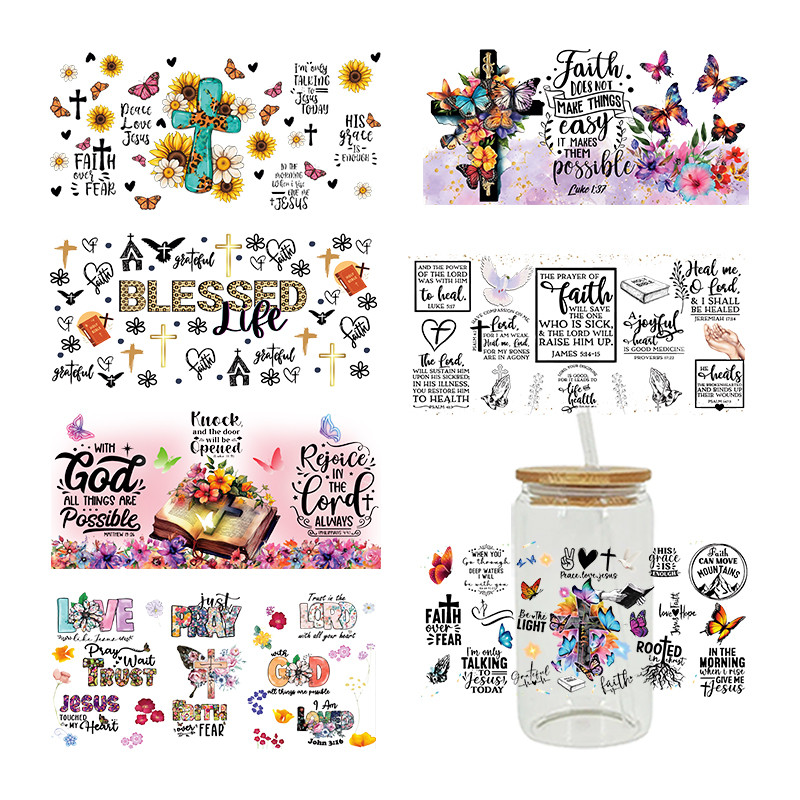 

UV DTF Transfer Sticker Jesus Faith For The 16oz Libbey Glasses Wraps Bottles Cup Can DIY Waterproof Custom Decals D7735