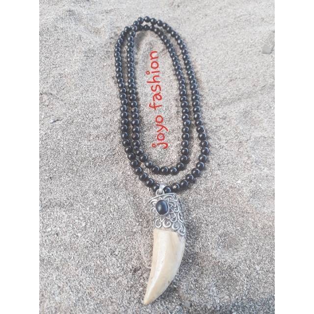 KALUNG TASBIH FOSIL AKAR BAHAR HITAM LIONTIN MODEL TARING