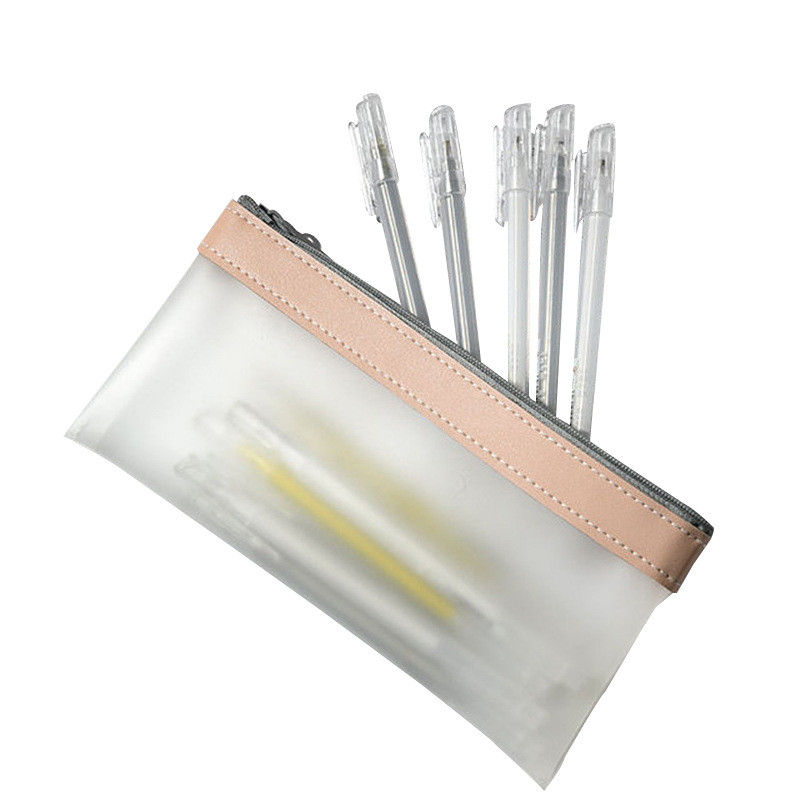 

Simple Transparent Pencil Case Korean Fashion Ins Leather Pencil Bags Stationery Organizer School Office Pen Case