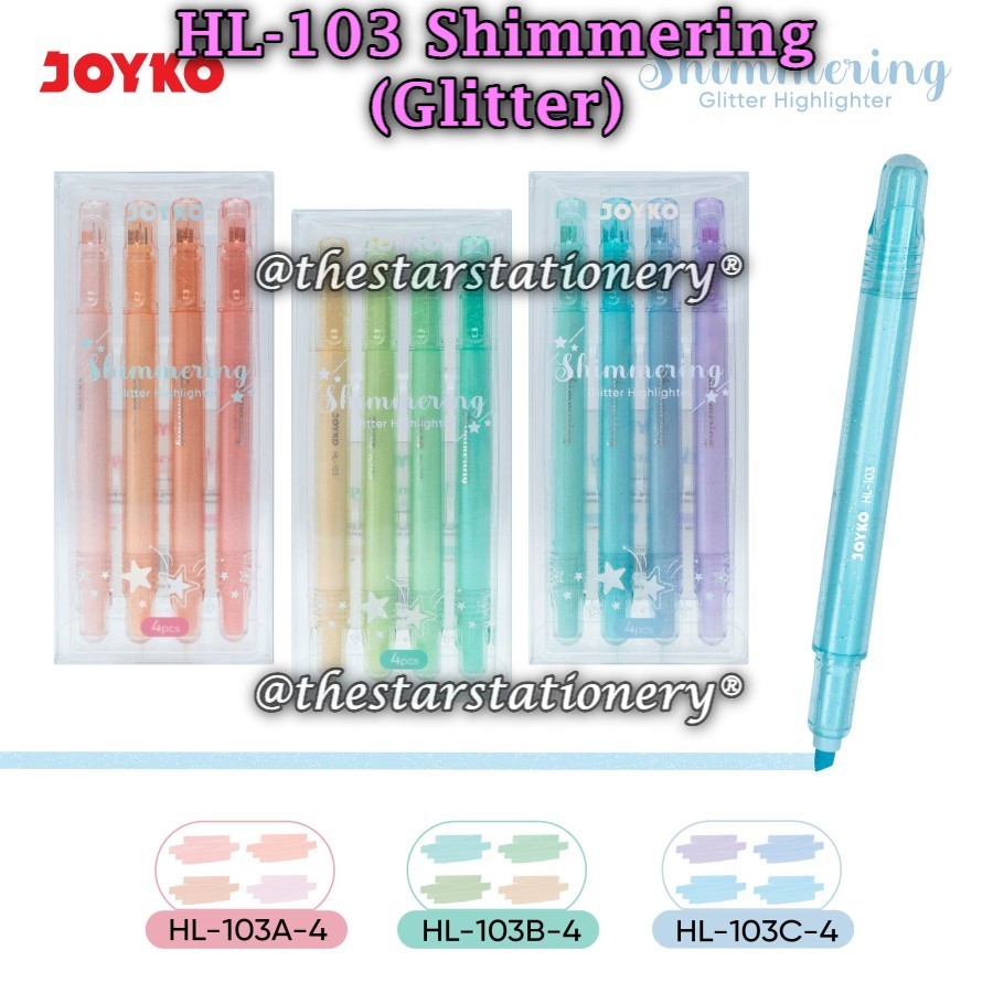 

(1 Set/4 Pcs) Highlighter Set JOYKO HL-103C-4 HL-103B-4 HL-103A-4 Glitter / Highlighter Joyko HL-103