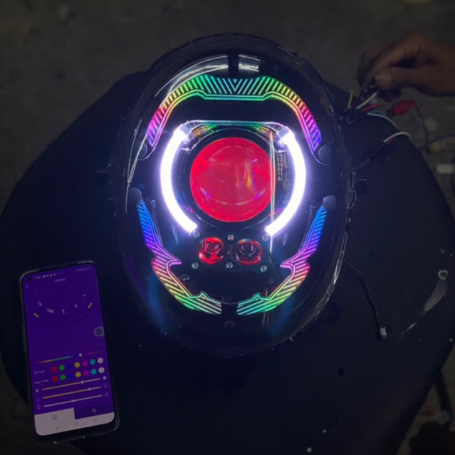 LAMPU Depan SCOOPY R12 Custom BILED Plus Minilaser DRL Matrix