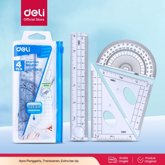

Paket Penggaris Set Deli E9597 Ruler, Segitiga, Busur Fungsi Menggambar & Mengukur 15 cm