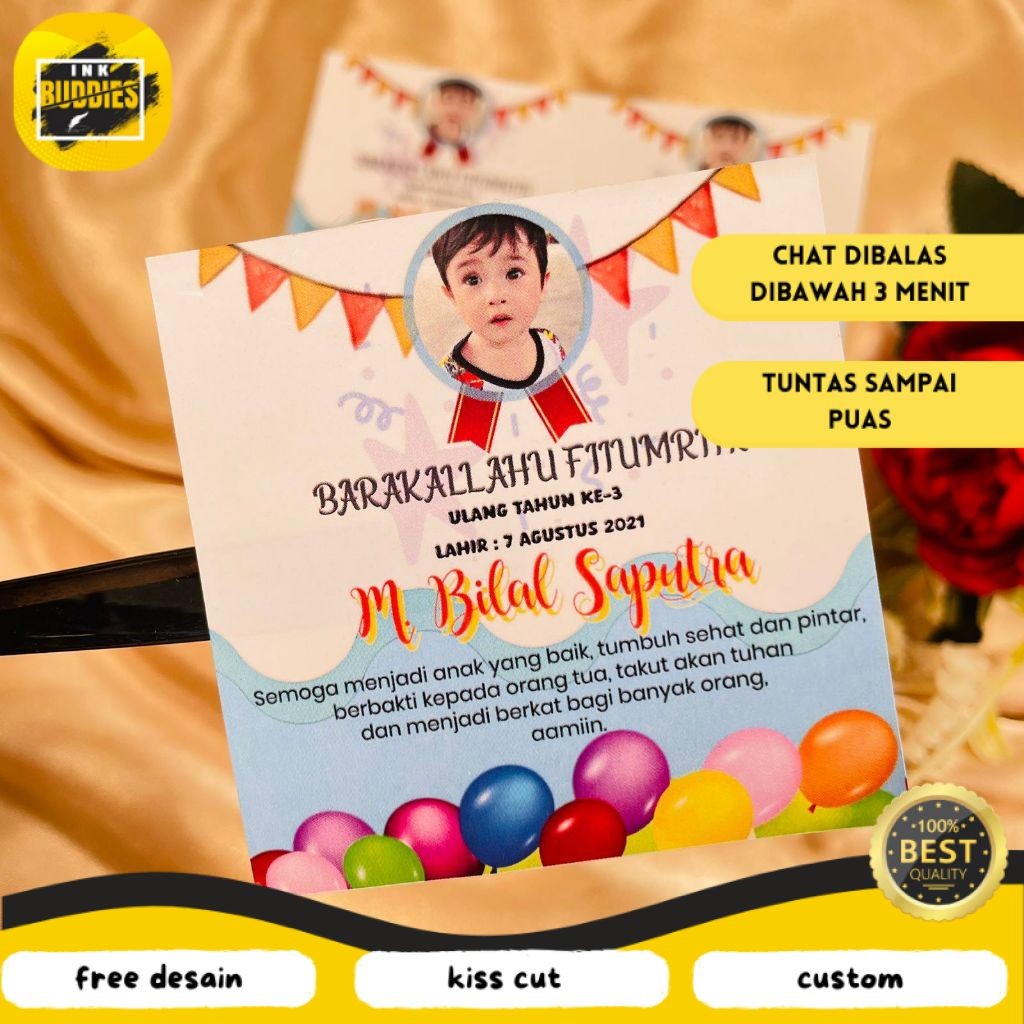

INB 9-15 Sticker Ulang Tahun Anak Bentuk Kotak Stiker Ultah Undangan Happy Birthday Uk.Besar