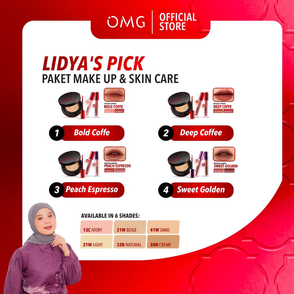 OMG x Lidya's Pick - [BUNDLE SUPER MURCE] OMG Oh My Glam Coverlast Cushion + Best Seller Ombre Lip C