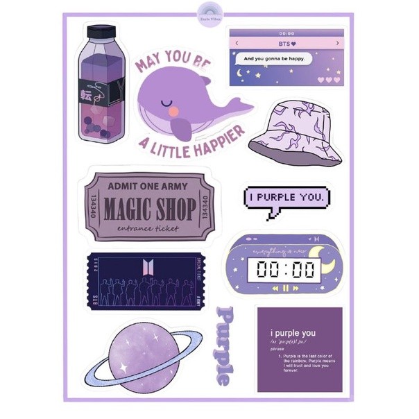 

TEBUS MURAH 5 pcs Kpop magic shop sticker stiker purple you bangtan (Baca Deskripsi !!!) TERBAIK