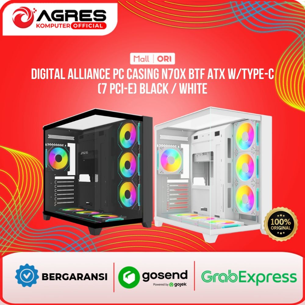 DIGITAL ALLIANCE PC CASING N70X BTF ATX W/TYPE-C NO FAN (7 PCI-E) BLACK / WHITE