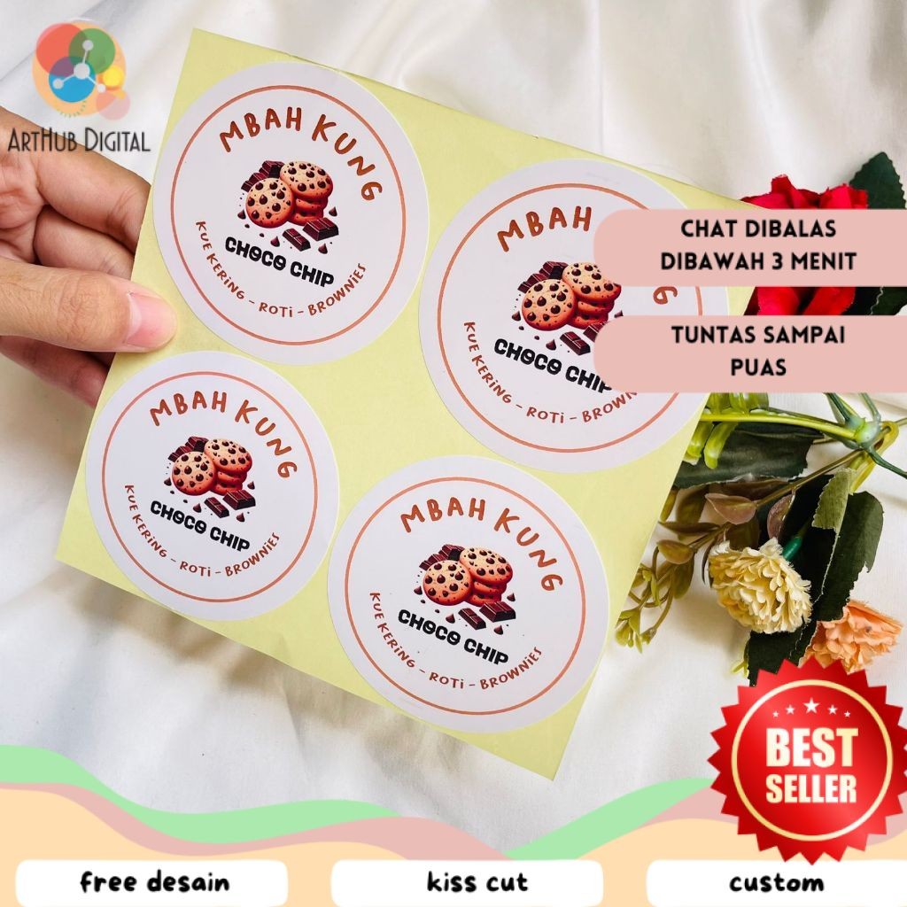 

AHD 2-4 Sticker Toples Kue Kering Bulat Stiker Chromo Custom Cookies Lebaran Idul Fitri Murah