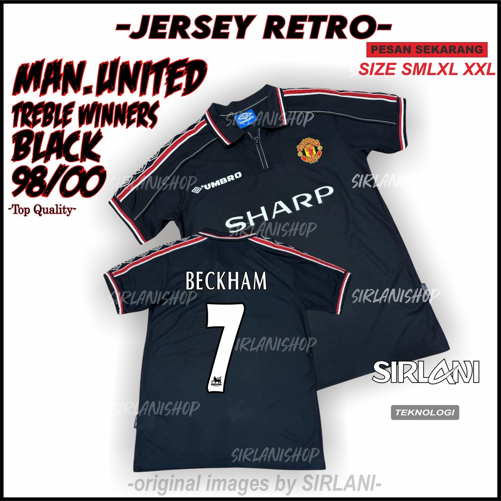 RETRO MU TREBLE BLACK EDITION 1998 2000 JERSEY VINTAGE M4N.UN1TED TREBEL HITAM 98 00