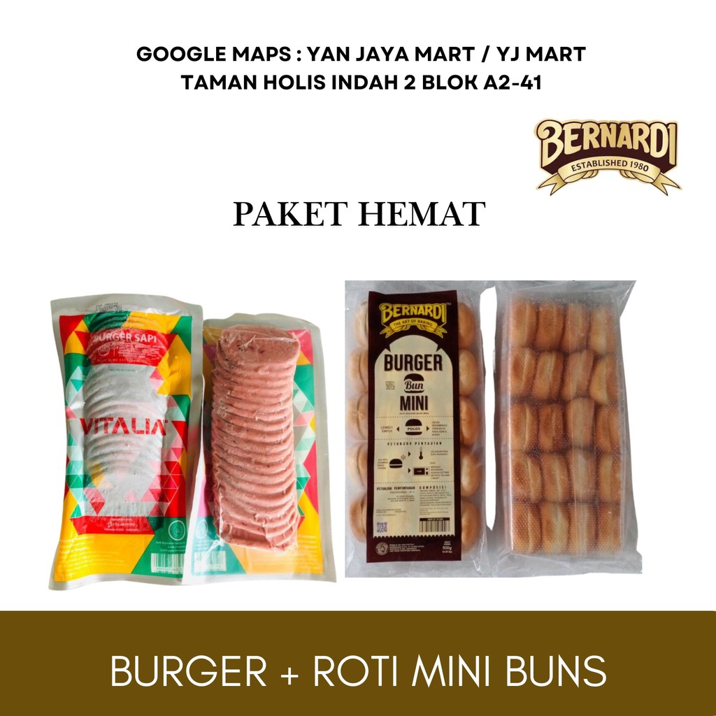 

Bernardi Vitalia Burger / Bernardi Burger Buns Tray Paket Hemat Bernardi Burger Sapi Isi 20pc + Mini Buns Tray Isi 20pc