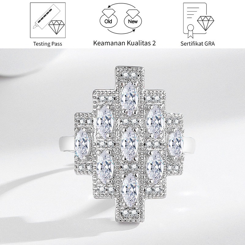 SikRoad Cincin Moissanite Wanita Mewah Berlapis Berlian Zaitun Perak 925 Yang Indah