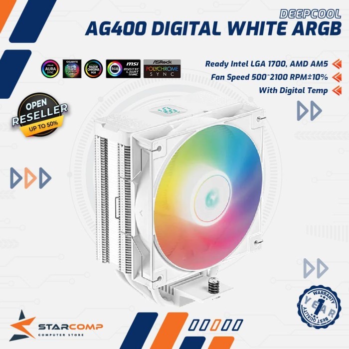 Deepcool AG400 DIGITAL White ARGB Heatsink CPU Cooler