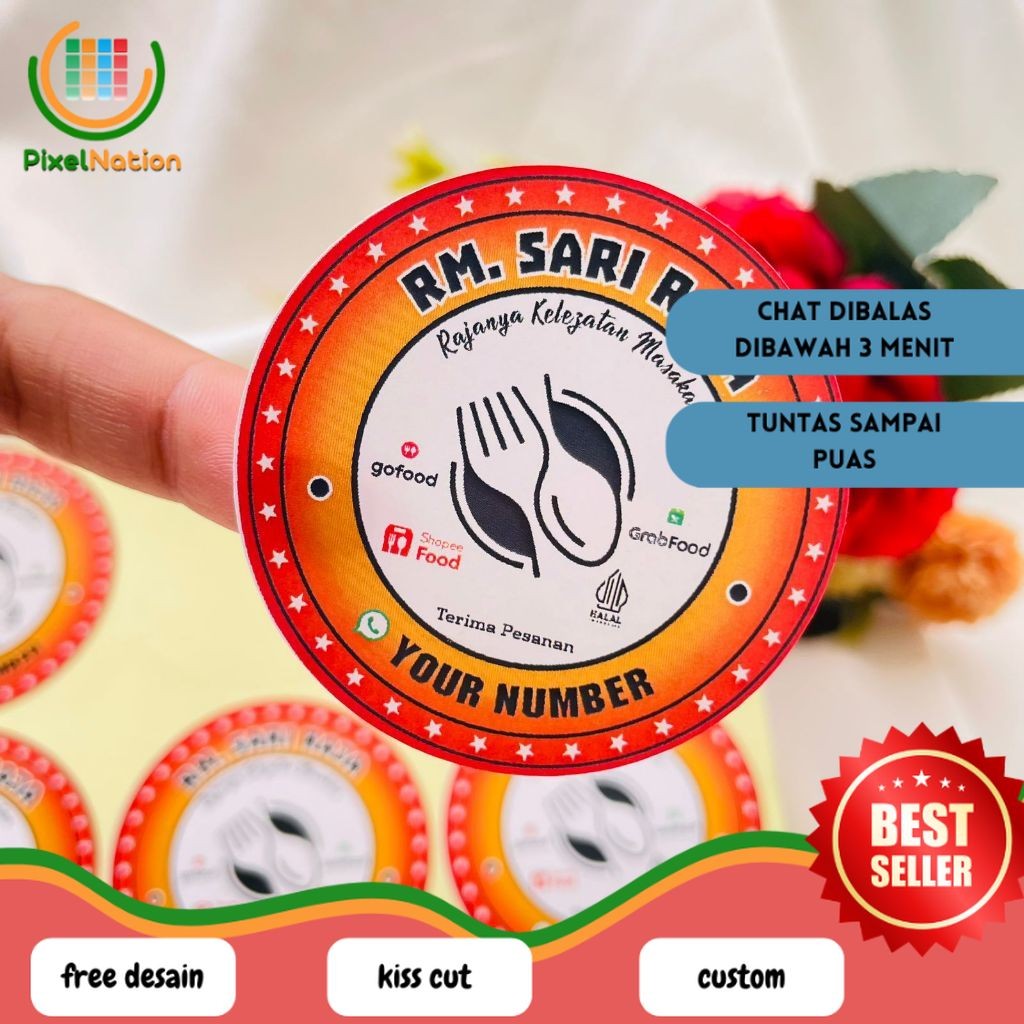 

PiNat 2-4 Sticker Warung Nasi Warnas Label Logo Rumah Makan Stiker Restoran Box Dus Free Desain