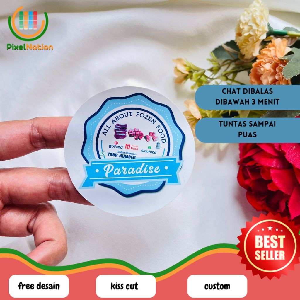 

PiNat Cetak Stiker Vinyl Frozen Food Sticker Label Makanan Beku Basah Anti Air Free Desain Custom