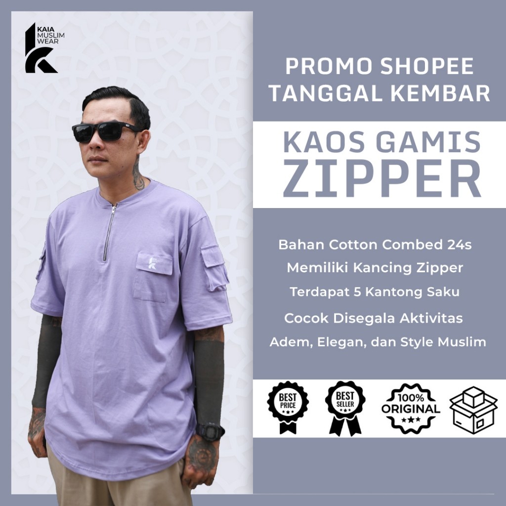 Kaos Kurta Tactical | Kurta Zipper Premium | Baju Muslim Pria Lengan Pendek | Bahan Cotton Combed 24