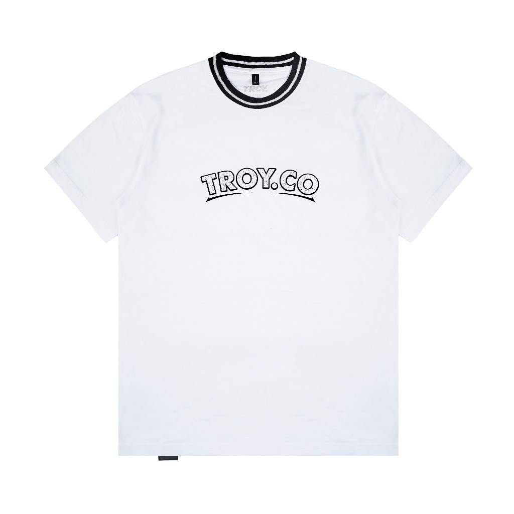 Troy Company Tshirt Neck Strip White Petra Noir - Kaos Kerah Stripe Putih KS 3038-2B1W