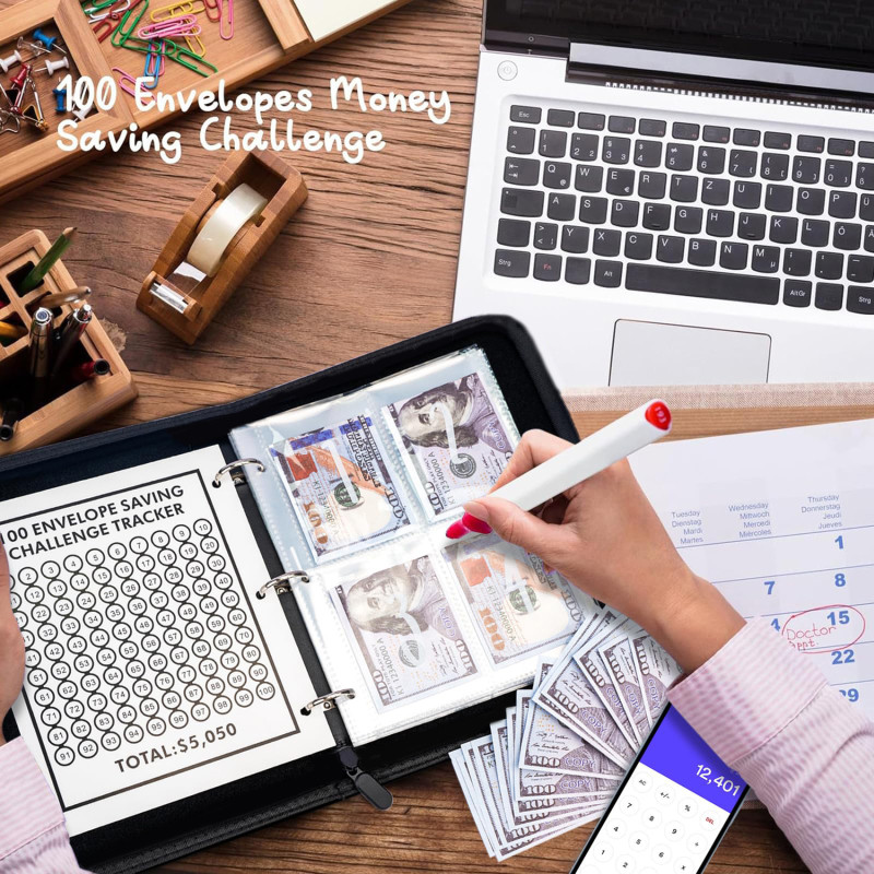 

Notebook PU Leather Loose-leaf Journal 100 Day Couple Challenge Savings Book Magnetic Buckle Save Money Book Make Money Books