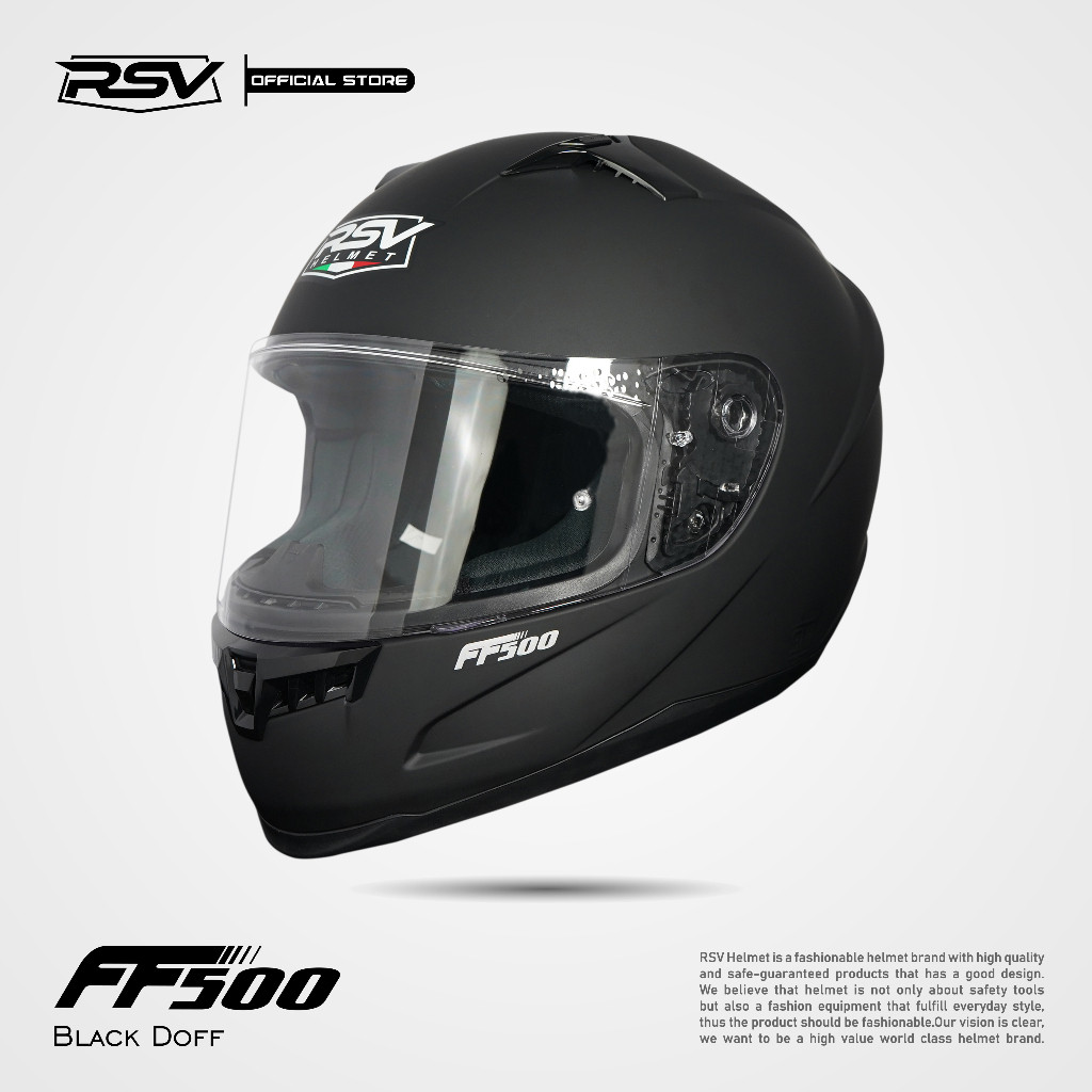 HELM FULL FACE RSV FF500 BLACK DOFF SINGLE VISOR SNI DOT & ECE R22.05 HELM DEWASA HELM COWO HELM DEW