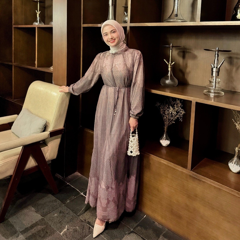 FANMU Gamis Batik Modern Wanita / Gamis Brown Kekinian Mewah Elegan