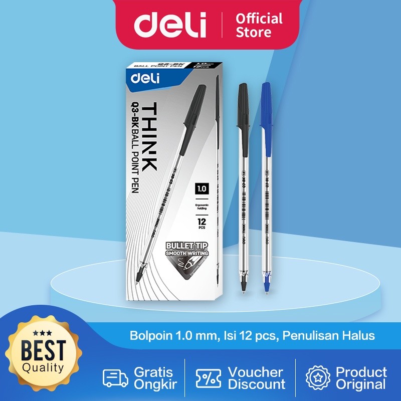 

Aceh | Ballpoint Pen / Pulpen Bolpoin 1.0 mm Penulisan Halus Deli Think EQ3 1 pcs