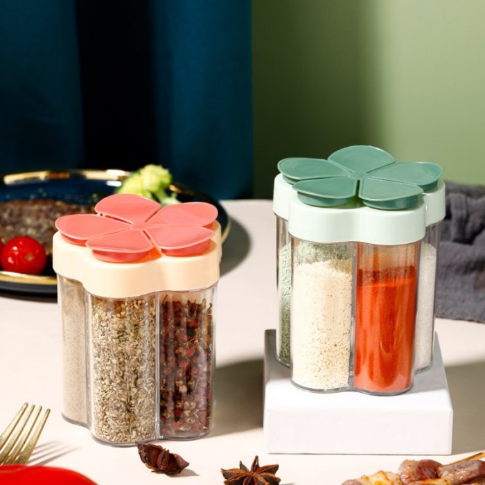 Toples Botol Kotak Tempat Bumbu Dapur 5in1 5 Sekat Bunga Tabur Kotak Bubuk Kaldu Garam Lada Merica Gula Rempah Tepung 5 in 1 Kitchen Seasoning Bottle 5 in 1 Compartment Seasoning Box Sealed Salt Pepper Storage Box Moisture proof Seasoning Spice Jar