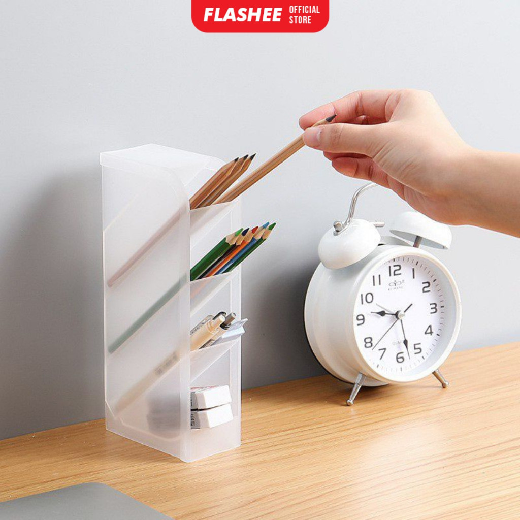 

Flashee Stationery Organizer Box Tempat Pensil Alat Tulis Rak Mini 4 Sekat Aesthetic Pastel Transparan Storage Serbaguna Multifungsi 1Pcs