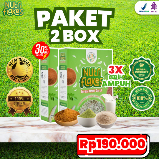 

PAKET AMPUH 2 BOX NUTRIFLAKES ORIGINAL - SEREAL UMBI GARUT CEGAH ASAM LAMBUNG, SAKIT MAAG