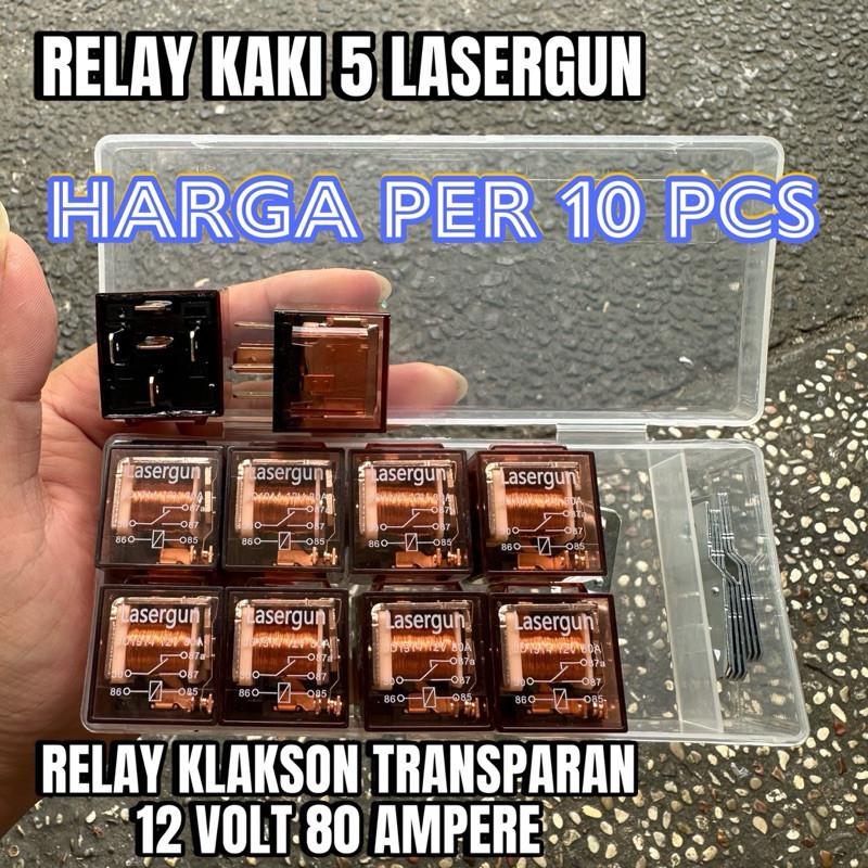 ( PROMO 10 PCS RELAY KAKI 5 ) RELAY KLAKSON TRANSPARAN KAKI 5 LASERGUN 12 VOLT 80 AMPERE UNIVERSAL R