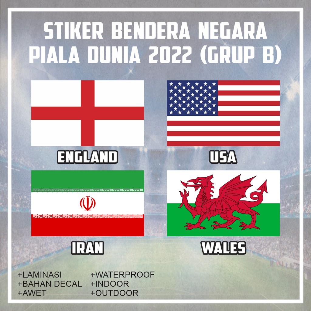 

Stiker Sticker Bendera Negara England Iran Usa Wales Fifa Piala Dunia Grup B