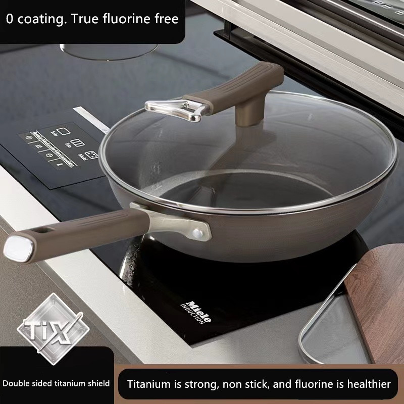 Titanium Stainless Steel Frying Pan Non-Stick Pan Uncoated Household Frying Pan Induction Cooker Gas