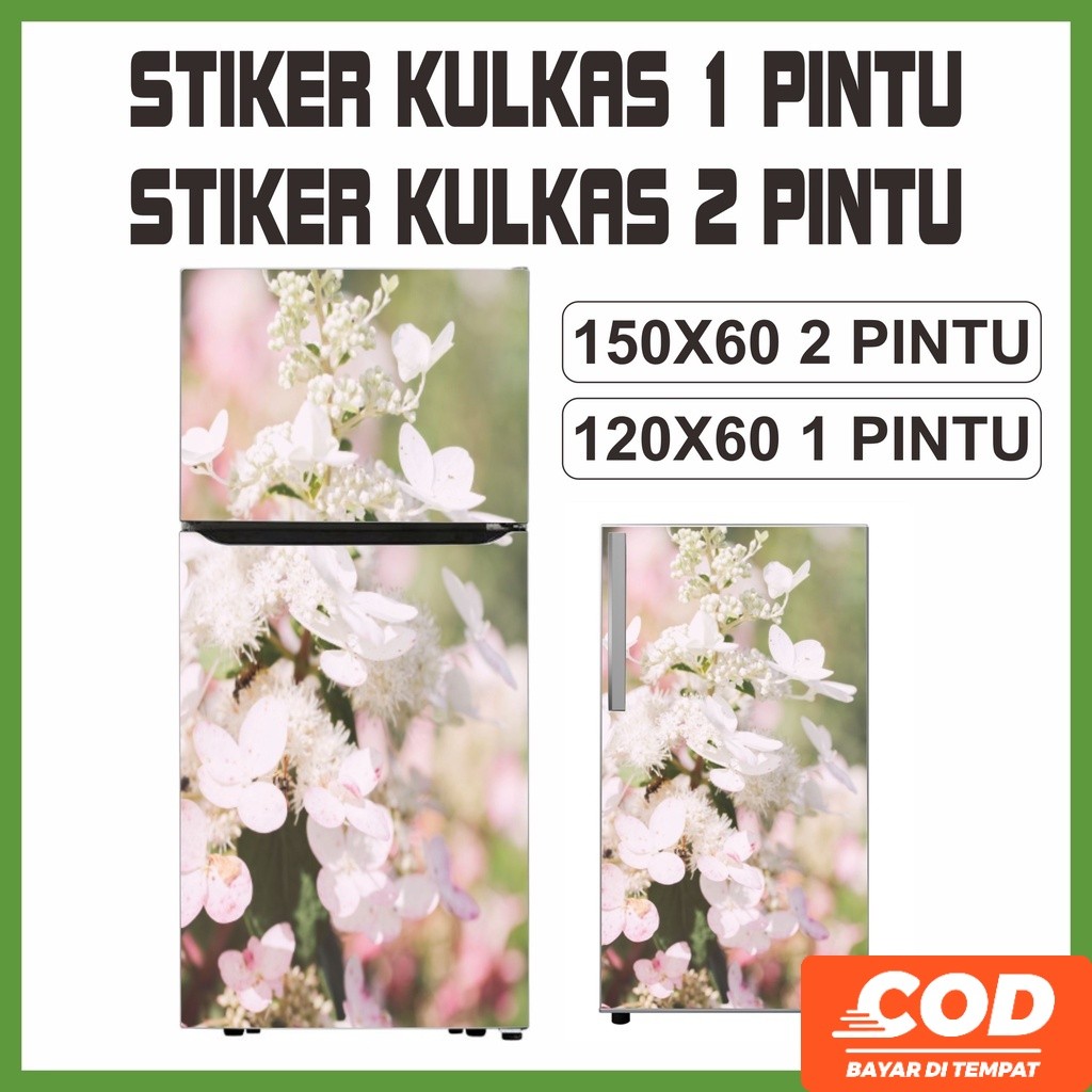 Stiker Kulkas 1 Pintu dan Sticker 2 Pintu Full Body Motif Bunga Sakura Waterproof Bisa COD