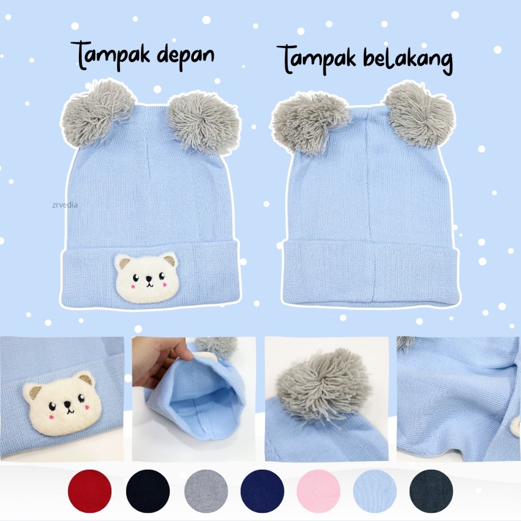 Kupluk Bayi Pom Pom Rajut / Kupluk Bayi Topi Rajut Lucu Pom Pom Perempuan Laki Laki Tebal Premium Im