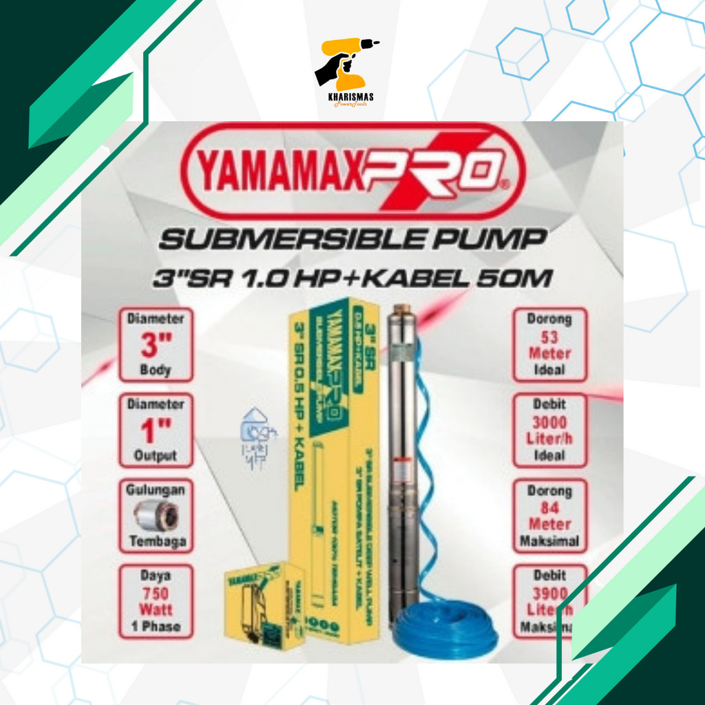 POMPA SUBMERSIBLE 3" SR 1HP YAMAMAX PRO | POMPA SATELIT AIR DALAM + KABEL 50M 1 SET LENGKAP