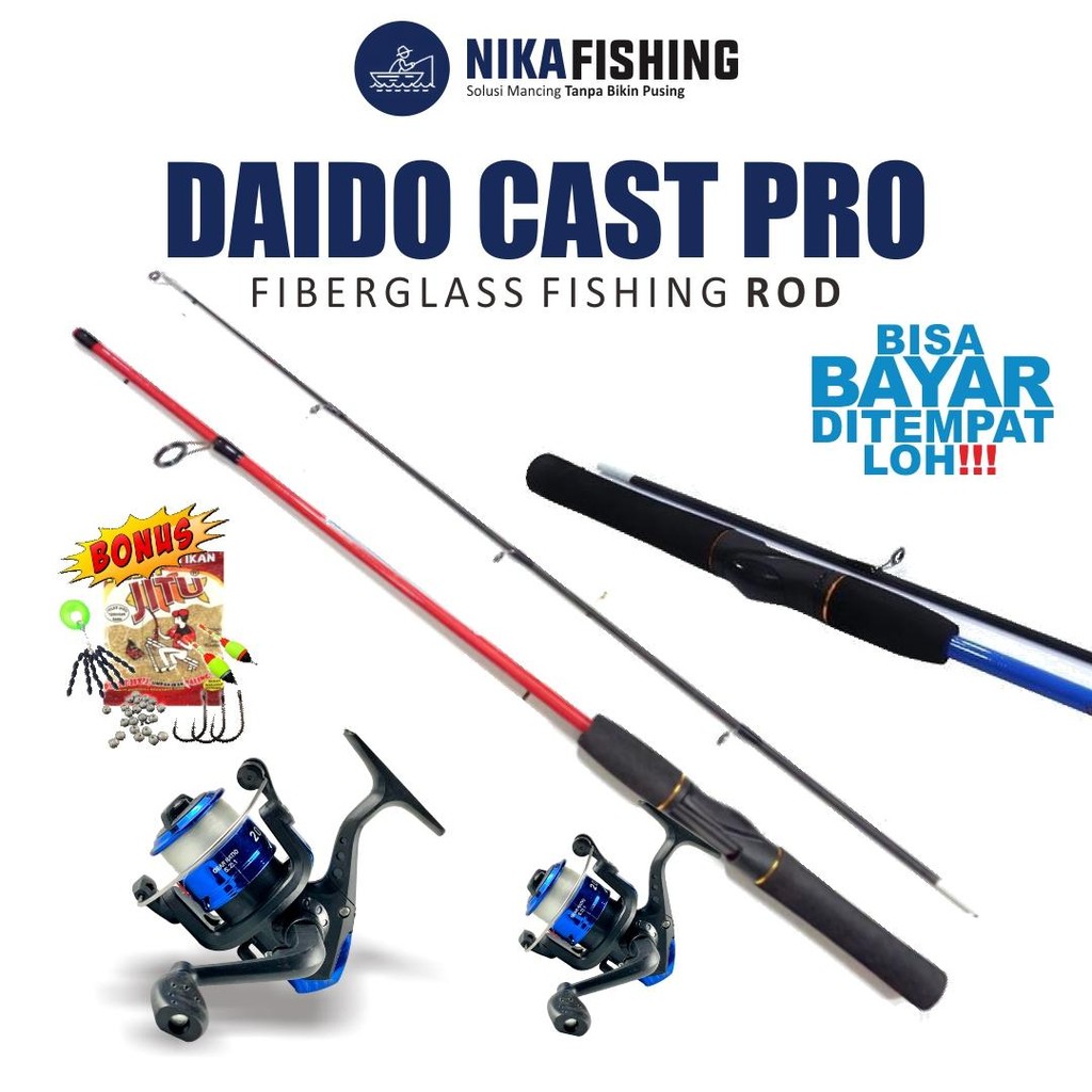 Promo Bundle 1 Set Alat Pancing Joran Daido Cast Pro Bahan Fibersolid Kuat 6-12lb Action Medium dan 