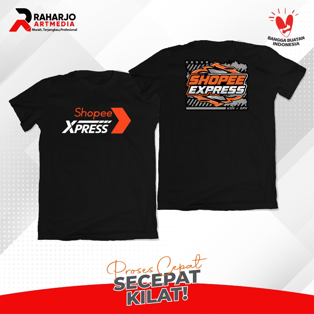 Kaos Distro Shopee EXPRESS Oren dan Hitam Kaos Kurir Shopee