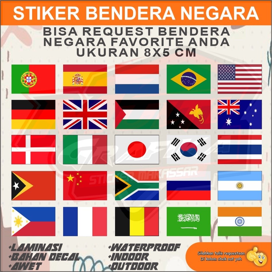 Stiker Bendera Sticker Emblem Negara Dunia Sepak Bola Fifa Ukuran 8x5 cm Multi Stiker