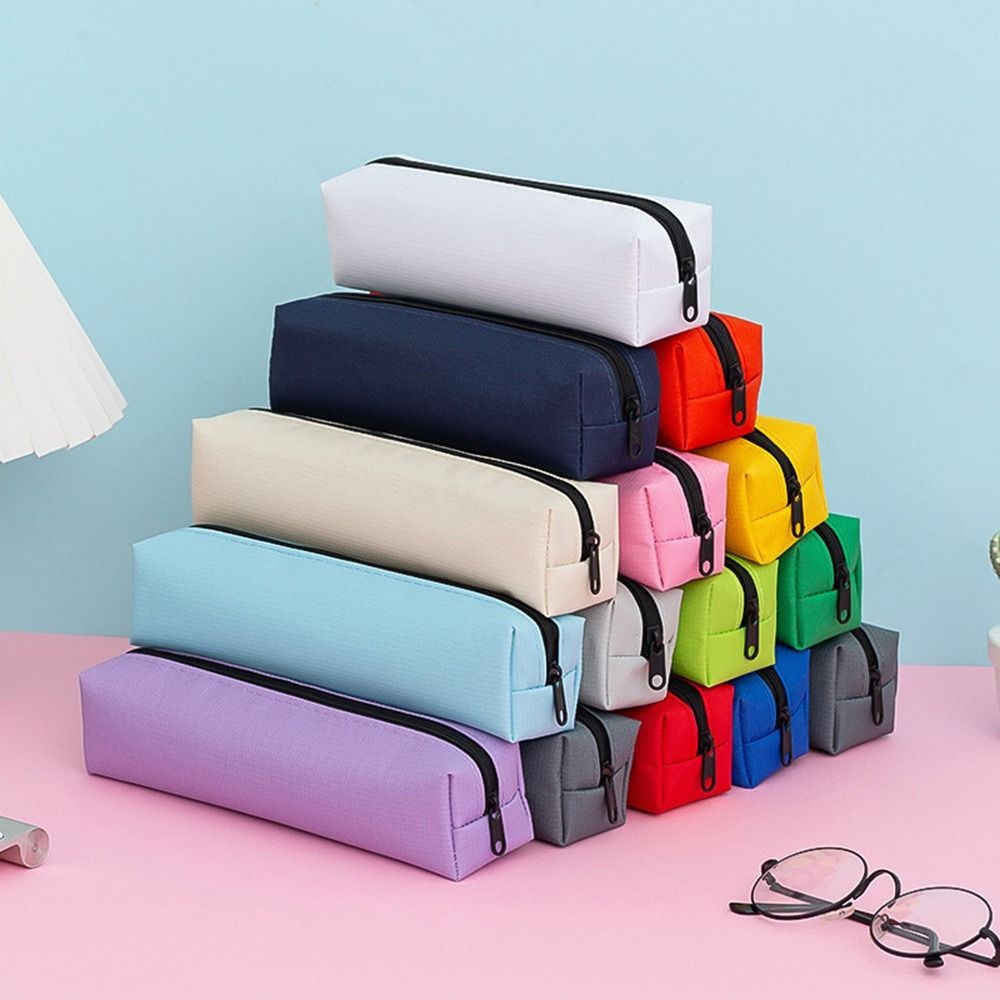 

Portable Solid Color Pen Bag School Supplies Wear-resistant Pencil Case Oxford Large Capacity Writing Pouch Students