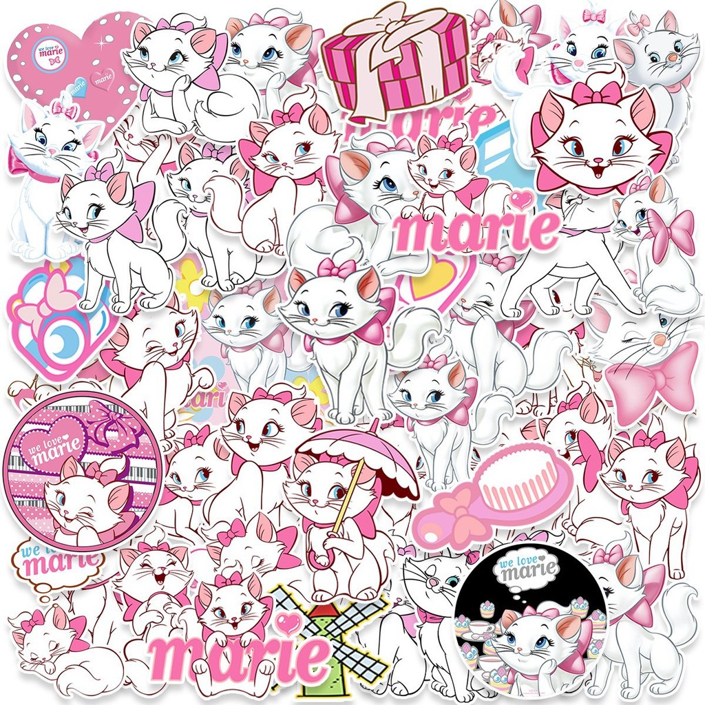 

50Pcs Disney Cartoon Mary Cat Nail Sticker Cute Decals DIY Skateboard Phone Laptop Bike Graffiti Sticker Toys