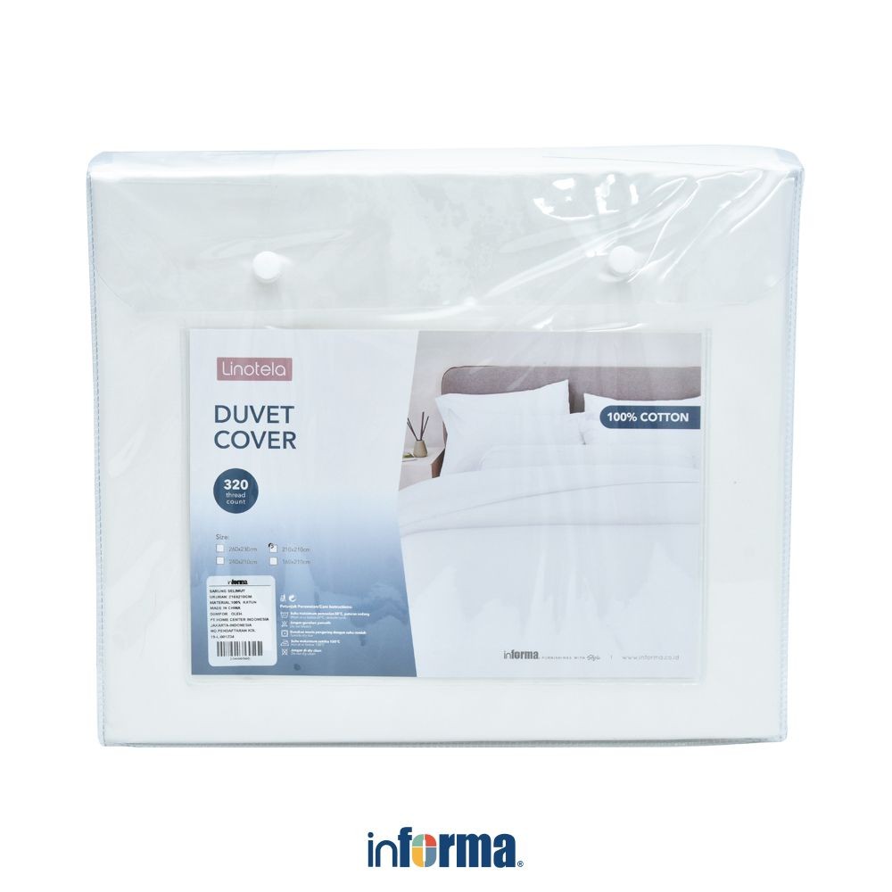 Informa Linotela Duvet Cover Katun 160x210 cm - Putih Sarung Selimut Bedding Hotel Perlengkapan Tidu