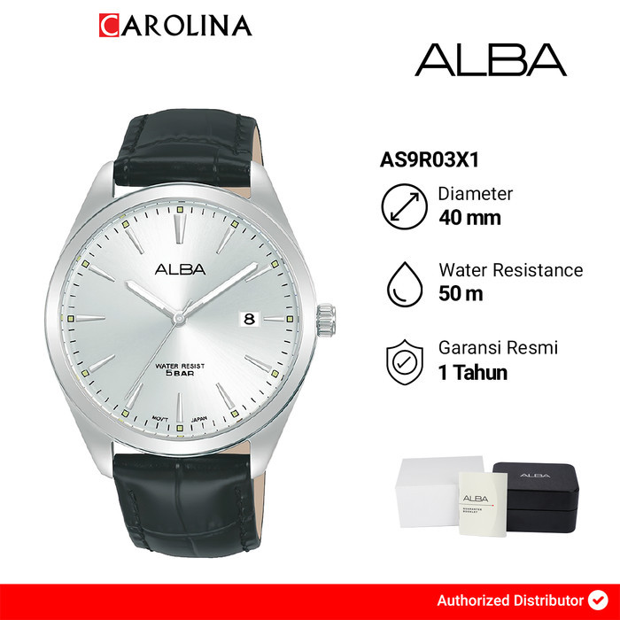 ✔Q.LnS✔ - PASTI READY Jam Tangan Pria Alba AS9R03X1 Silver Dial Black Leather Strap
