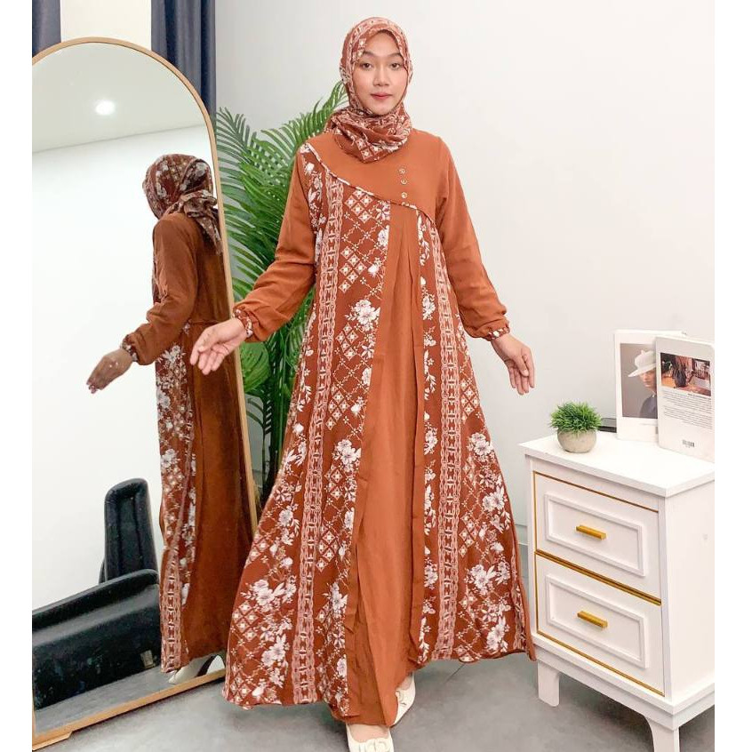 SALSABILA SET HIJAB GAMIS CRINGKLE MOTIF PREMIUM GAMIS KONDANGAN GAMIS REMAJA