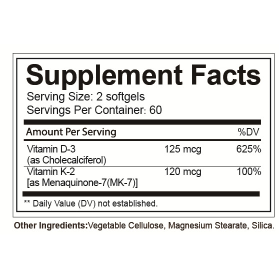 RB22 KIRKLAND Vitamin D3 K2 Capsules 5000 IU Muscle, Bone, Heart and Immune Support Prevent