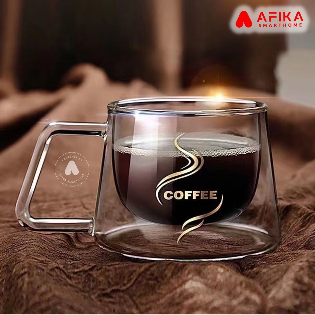 Gelas Cangkir Kopi Estetik Tahan Panas Double Wall Glass 180 ml