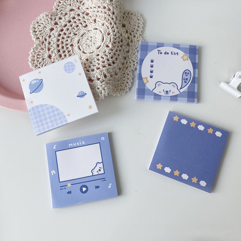 

50 Sheets Blue Planet Memo Pad Cartoon Cute Bear creative Message Paper diy planner stickers Student Notebook Kawaii Stationery