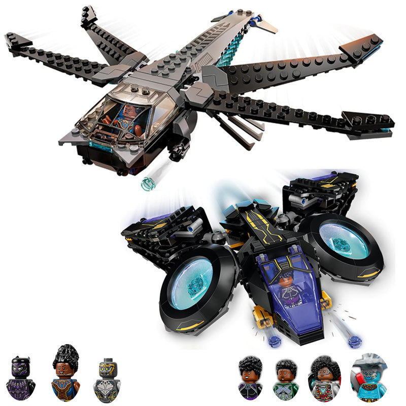 202PCS Creative Black Panther Dragon Flyer and Shuri's Sunbird Building Blocks 76182 76211 MOC Brick